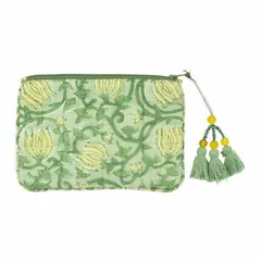 ブロックプリントキルトフラットポーチ グリーン 13120000200