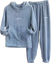 three Joy ルームウエア 上下セット フリース もこもこ ふわふわ パジャマ 部屋着 シンプル かわいい ボア ナイトウェア レディース(ブルー（フード付き）,  Free Size)