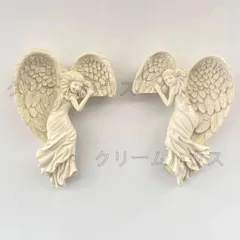 左右のドアフレーム 天使の翼壁の彫刻 ヴィンテージ調 北欧 ヨーロッパ 壁掛け インテリア エンジェル 西洋 ドア窓枠 ホワイト