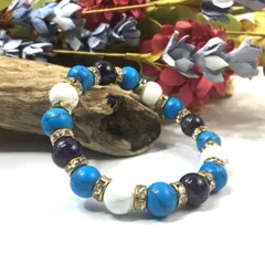 アメジスト×ハウライト×ターコイズ パワーストーンブレス (ゴールド) 10mm メンズ・レディース　浄化済み △