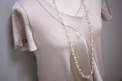 淡水真珠パールデザインロングネックレス ホワイトカラー  ローズクォーツ　管理番号18