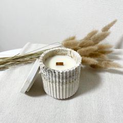 【おうちで焚き火が楽しめる】円筒デザイン（マーブル模様）　木芯ソイキャンドル