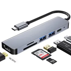 【人気商品】4K/30Hz HDMI出力 6-in-1 USB3.0/USB2.0ポート PD87W急速充電 ハブ SD/MicroSDカードリーダー MacBook/MacBook C Pro/MacBook Air/Chromebook/Surface U