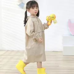 110☆120☆130☆140☆150 キッズ レインコート レインポンチョ ベージュ レインウェア 雨具 ランドセル対応 軽量 ジュニア 袋付き 男の子 女の子 男女兼用 お揃い レインパーカー 登校 林間学校 入学準備 反射材 安全 無地 おしゃれ