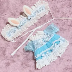 20センチぬい用 水色ドレス うさ耳ヘッドドレス付き インポート品