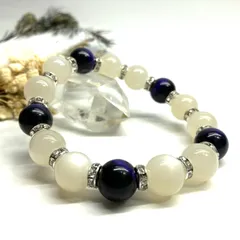 ムーンストーン&パープルタイガーアイ パワーストーン ブレスレット 天然石ブレス (シルバー) 12mm メンズ　レディース 男性 女性 6月誕生石 恋愛運 恋人 夫婦円満 縁結び 数珠   [1]