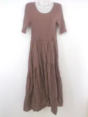 ◇ ViS ビス 切替 半袖 ロング ワンピース サイズM ブラウン系 レディース E  【1303140024349】