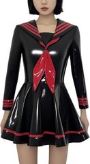 Litany エナメルセーラーワンピース 制服 光沢 セクシー コスプレ コスチューム レディース(ブラック,  2XL)