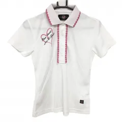 ★SALE価格★【超美品】ビバハート 半袖ポロシャツ 白×ピンク 襟・前立てフリル風 胸元ロゴ レディース 40(M) ゴルフウェア VIVA HEART