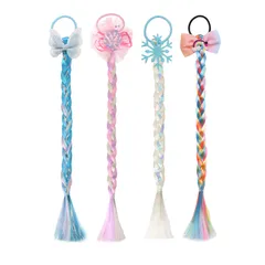 【迅速発送】YOVOY 可愛い カラー ヘアエクステウィッグ 子ども グラデーションウィッグ 三つ編み 編み込み ポニーテール カラフルウィッグ ポイントウィッグ 髪の毛 付け髪 シュシュ型 蝶結び つけ毛 付け髪 ウィッグ ヘアエクステ 付け毛 髪の毛 キッ