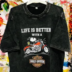 スヌーピー ハーレーダビッドソン リプリント Tシャツ 半袖 メンズ 新品 新品 新品未使用 レトロ 個性的 奇抜 エモい バンドT カットソー 攻め 前衛的 ヴィンテージリプリント  古着 好き綿 男性 衣類 トップス お洒落 ハイデザイン 男性