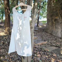 Euro Vintage(ヨーロッパヴィンテージ) Chores_crochet lace cotton cami dress/クロシェレースのコットンキャミワンピース 表記なし(Mサイズ程度) ホワイト ネーム刺繍「E R」