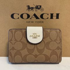 新品未使用 COACH 二つ折り財布 シグネチャー ベージュ ホワイト