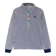 サイズ：S LE COQ GOLF ルコックゴルフ  長袖ポロシャツ ボタンダウン ストライプ柄 ネイビー系 [240101428564] ゴルフウェア レディース ストスト