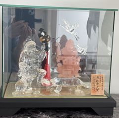 美品　天然水晶工芸品「恵比寿大黒」招福来運　日本伝統工芸正会員　一級宝石研磨士　３代目章玉作　エクセルヒューマン社購入　限定品　水晶・紅水晶・べっ甲　鶴亀　縁起物