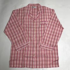 レディース綿100%先染ピケ長袖パジャマシャツ　※上着のみ　M／Lサイズ　 ピンク　077－06