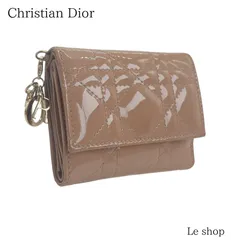 ChristianDior ディオール ロータスウォレット 三つ折り財布 カナージュ Lady Dior パテントレザー ピンクベージュ系 中古