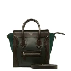セリーヌ ラゲージ ナノショッパー ハンドバッグ ショルダーバッグ 2WAY カーキ ブラウン レザー スウェード レディース CELINE【222-41913】