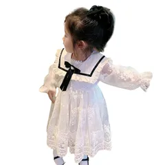 [Kai La Nalu] ワンピース 女の子 幼児 付け襟 可愛い キッズ お姫様 風 ふんわり リボン ギャザー チュニック お出かけ チュール ドレス 女の子ワンピース レース フレア イベント パーティー 演奏会 春 夏  [オフホワイト] [110]