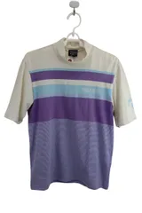 PEARLY GATES(パーリーゲイツ) 半袖モックネックシャツ 白紫水色ボーダー メンズ 3 053-167403 ゴルフ用品 2504-0457 中古