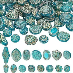 PH PandaHall 約90個セット クリアビーズ レトロ ヴィンテージ ビーズ 15種 欧風 アクセサリーパーツ アクリル ゴールドの花柄 ビーズミックス 手作り用品 DIY用 材料 ブレスレット プレゼント ギフト 手作りビーズ