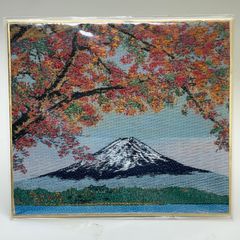 【商品番号MS-PC NO.272】織物色紙ポストカード 錦秋の富士　135ｍｍ×120ｍｍ