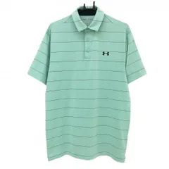 【美品】アンダーアーマー 半袖ポロシャツ ミントブルー系×ダークネイビー ボーダー メンズ XL/TG/XG ゴルフウェア UNDER ARMOUR