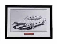 TOYOTA　 AA63セリカGT-R ブラックマスク　 鉛筆画　名車 旧車 ノスタルジックカー イラスト 絵画 デッサン 絵　A4サイズ   額付き 作者直筆サイン入り 車好き 男性 向け バースデー  退職祝い ギフト クリスマス プレゼント にも最適