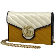 グッチ GUCCI GGマーモント チェーン ショルダーバッグ ダブルG クラッチ バイカラー ショルダーバッグ レザー ブラウン ホワイト 573807 レディース 【中古】