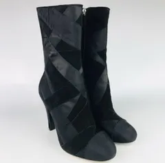 美品★CHANEL・シャネル レディース レザー切替し ココマーク クロスデザイン サイドジップ ブーツ(36.5)イタリア製 レディースブーツ 秋冬物 レディース靴 カジュアル ブランド ショートブーツ ブーティ ブラック