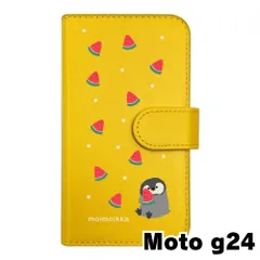 【新品未使用】moto g24 (XT2423-5) Motorola モトローラ スマホケース 手帳型 (色：イエロー×柄：ペンギンとスイカ)moimoikka ペンギン 動物 flip2-motog24-ye-20139
