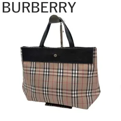 バーバリー BURBERRY トートバッグ チェック柄 ナイロン レザー バイカラー ベージュ系 ブラック