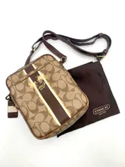 COACH コーチ 12579 PVC ストライプ シグネチャー クロスボディ ショルダー バッグ 茶 ■■レディース