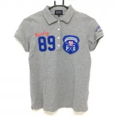 ★特価★【美品】パーリーゲイツ 半袖ポロシャツ グレー×ブルー ビッグワッペン レディース 0(S) ゴルフウェア PEARLY GATES