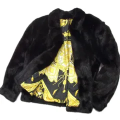 美品●最高級 ブラックミンク コート ジャケット ミンク ファー 裏スカーフ柄 毛皮 メンズ Mサイズ ダブル ミリタリー オーバーサイズ