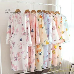 ルームウェアネグリジェパジャマレディースダブルガーゼ綿100%ワンピース長袖ロング春夏秋かわいいおしゃれ花柄薄手浴衣バスローブ寝巻き vii4w439329