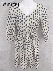 ◇ ◎ NATURAL BEAUTY BASIC 水玉 ドット 七分袖 ミニ ワンピース サイズS ベージュ系 ネイビー レディース 【中古】 【1002800494613】