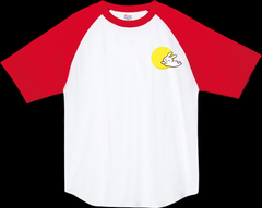 うさぎワンポイントイラスト/オリジナルデザイン/00106-CRT/Printstar5.6ヘビーウェイトラグランTシャツ/ホワイト×レッド