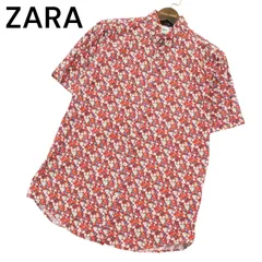 ZARA ザラ マン 春夏 現行タグ★ SLIM FIT 【花柄 フラワー 総柄】 半袖 ボタンダウン シャツ Sz.S　メンズ 赤系