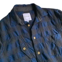 【送料無料】"Still by hand" Check Shirts (Asymmetry) 関連イメージワード：縮絨 シャツ Junya watanabe ジュンヤワタナベ Araki yuu アラキユウ アルチザン ウール チェック 青 黒 アシンメトリーのサムネイル
