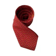 SALVATORE FERRAGAMO フェラガモ ネクタイ レッド シルク イタリア製 動物 総柄