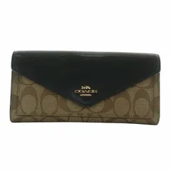コーチ COACH スリム エンベロープ 長財布 二つ折り PVC レザー シグネチャー ロゴ ゴールド金具 黒 ブラック 茶色 ブラウン 3034 /XZ ■GY18