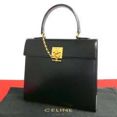ほぼ未使用 袋付 CELINE セリーヌ ヴィンテージ ロゴ リング 金具 カーフ レザー 本革 ハンドバッグ トートバッグ ブラック 90075
