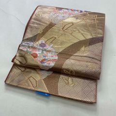 【袋帯】中古 帯 礼装 金糸 金 菊 扇 オシドリ 訪問着 付け下げ 色無地 正絹 結婚式 入学式 卒業式 リサイクル 428cm 1972
