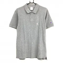 【超美品】チャンピオン 半袖ポロシャツ グレー ロゴ刺しゅう シンプル 綿100％ メンズ LARGE ゴルフウェア Champion
