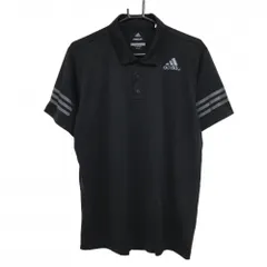 【美品】アディダス 半袖ポロシャツ 黒 細ボーダー地模様 シアー素材 CLIMCOOL 袖3ライン メンズ XO ゴルフウェア adidas
