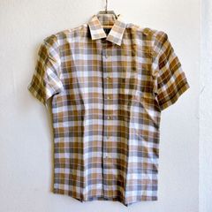 ダックス DAKS シャツ ワイシャツ チェック柄 刺繍 刻印ボタン カジュアル 麻 リネン Linen  ゴルフ スポーツ 大きめ オーバーサイズ