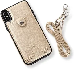 MocliL iPhone XS/X スマホショルダー ストラップ ケース 斜めがけ 首掛け 肩掛け カード収納 レディース メンズ 日本国内検品＆梱包 iPXS/X ML0028( ゴールド,  iPhone XS / X)のサムネイル