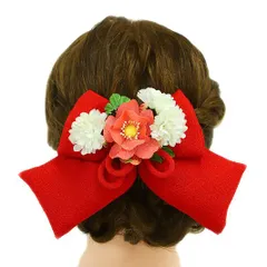 髪飾り リボン 卒業式 袴 成人式 赤 振袖 前撮り 花 白 ピンク サーモンピンク ちりめん 組紐 房 かんざし 日本製 粋 華やか No.9-2989