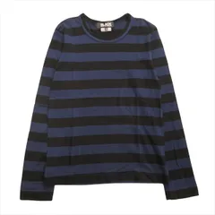美品 12ss ブラックコムデギャルソン BLACK COMME des GARCONS 製品染め ボーダー ロング Tシャツ カットソー 長袖 XS ネイビー レディース メンズ